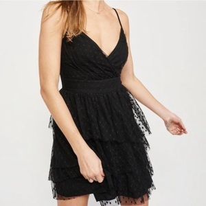 Abercrombie & Fitch Black Tulle Polka Dot Mini Wrap Dress